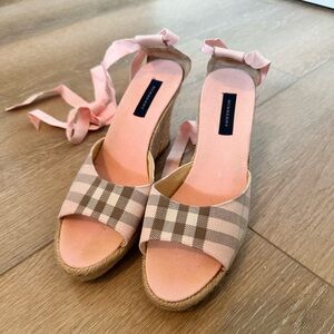 Burberry Espadrilles platform wedges size 8.5W. Pink with plaid, lightly worn.